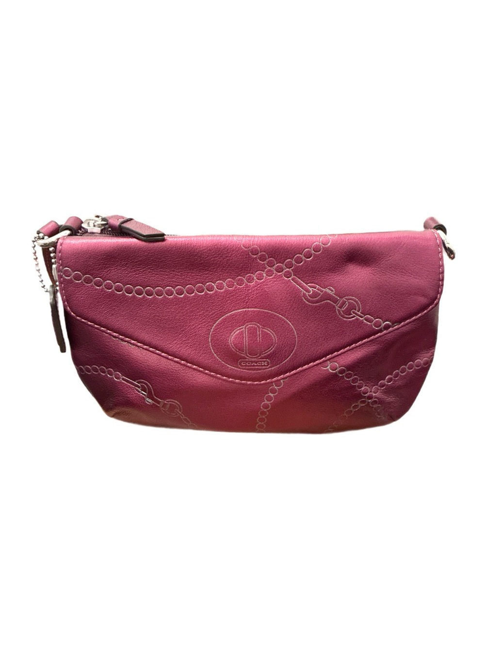 Coach 2009 Jewel Metallic Raspberry Magenta Leather Wristlet & Shoulder Purse